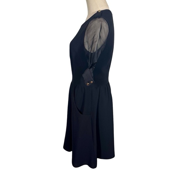 Misha Nonoo Sheer Silk Cutout Puff Sleeve Little Black Dress LBD - Picture 7 of 11